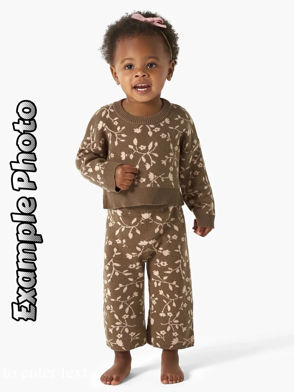 Kids Floral Knit Matching Set - Brown